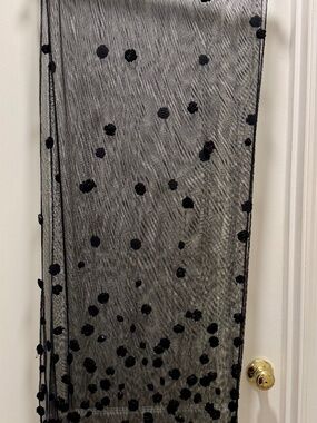 Swee Lo New York Black Sheer Mesh 3D Rose Appliqué Scarf Wrap 21” x 90”